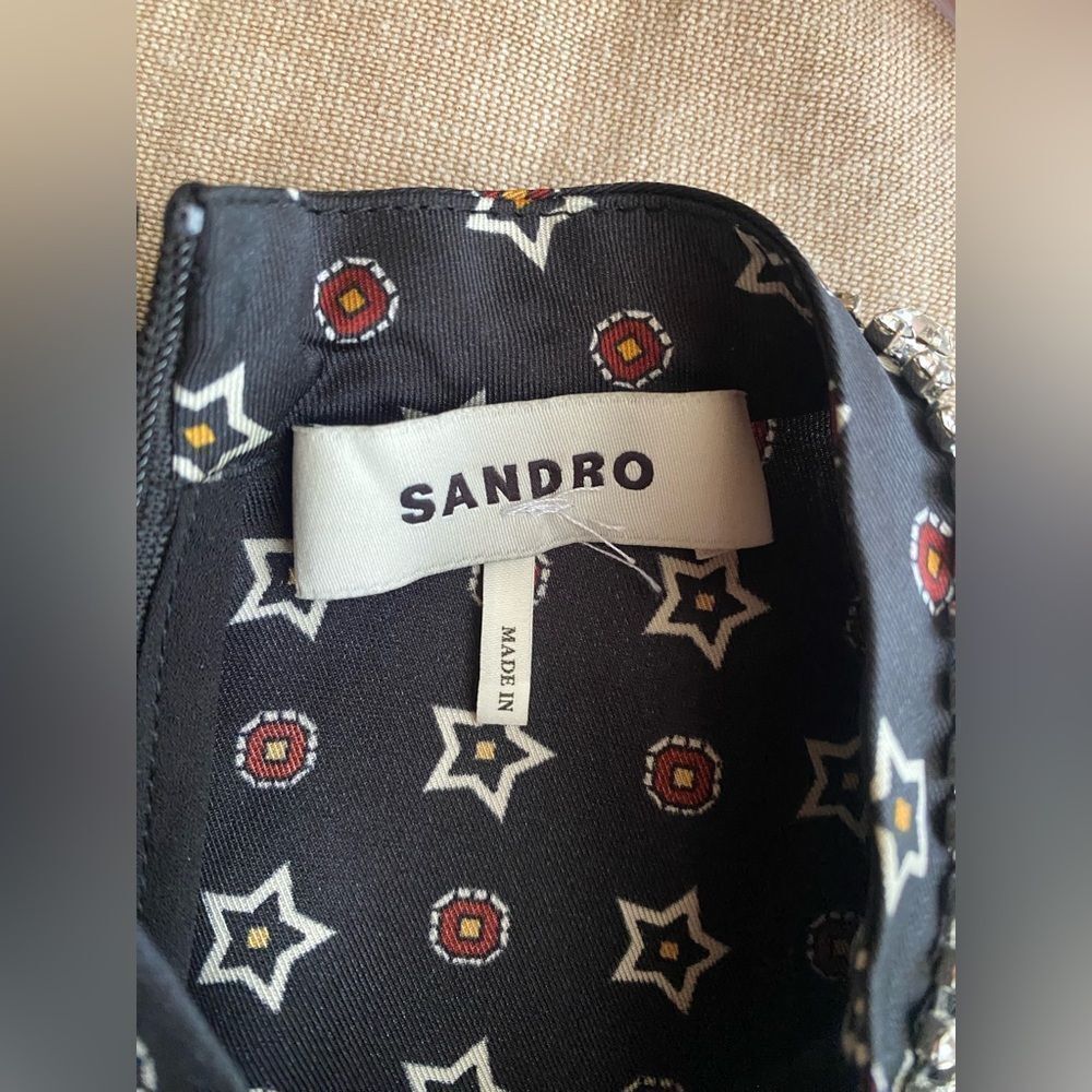 SANDRO Star Print Mini Dress Embellished Collar Sz 34 XS - Picture 7 of 17